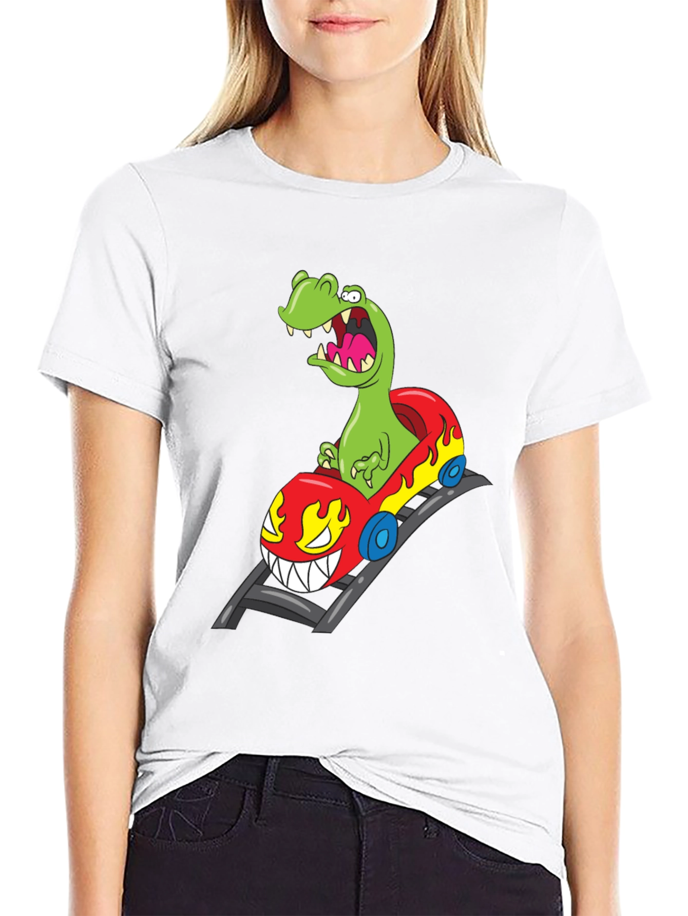 Dino Roller Coaster Graphic Tee - Black Cotton Shirt