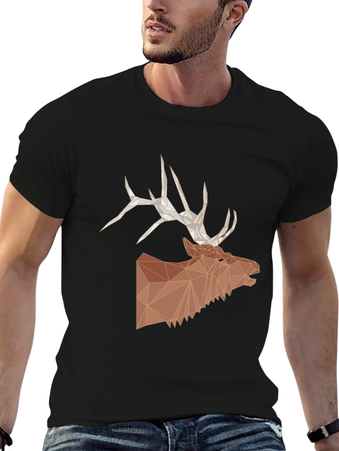 Geometric Elk Head Graphic T-Shirt
