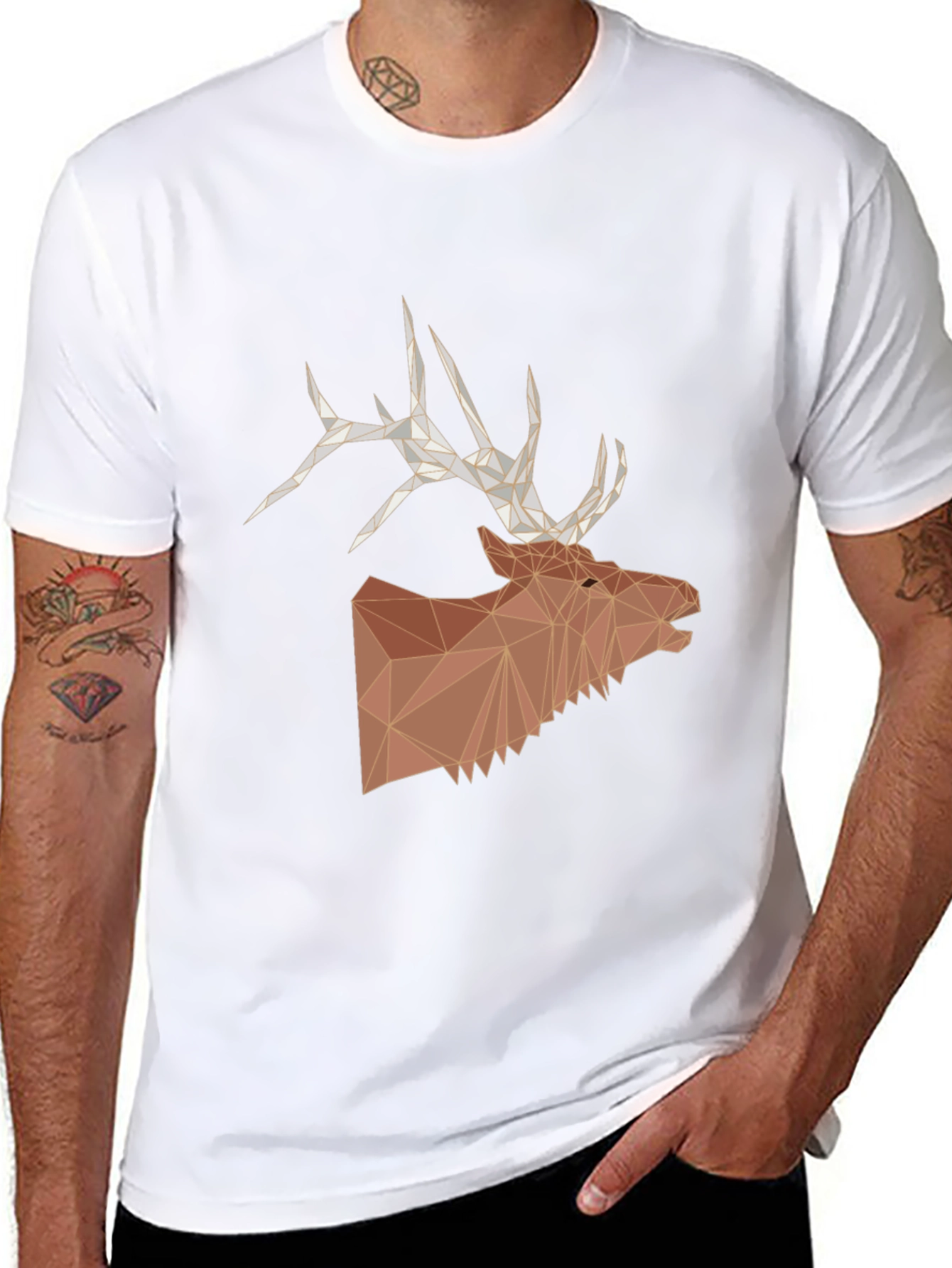 Geometric Elk Head Graphic T-Shirt