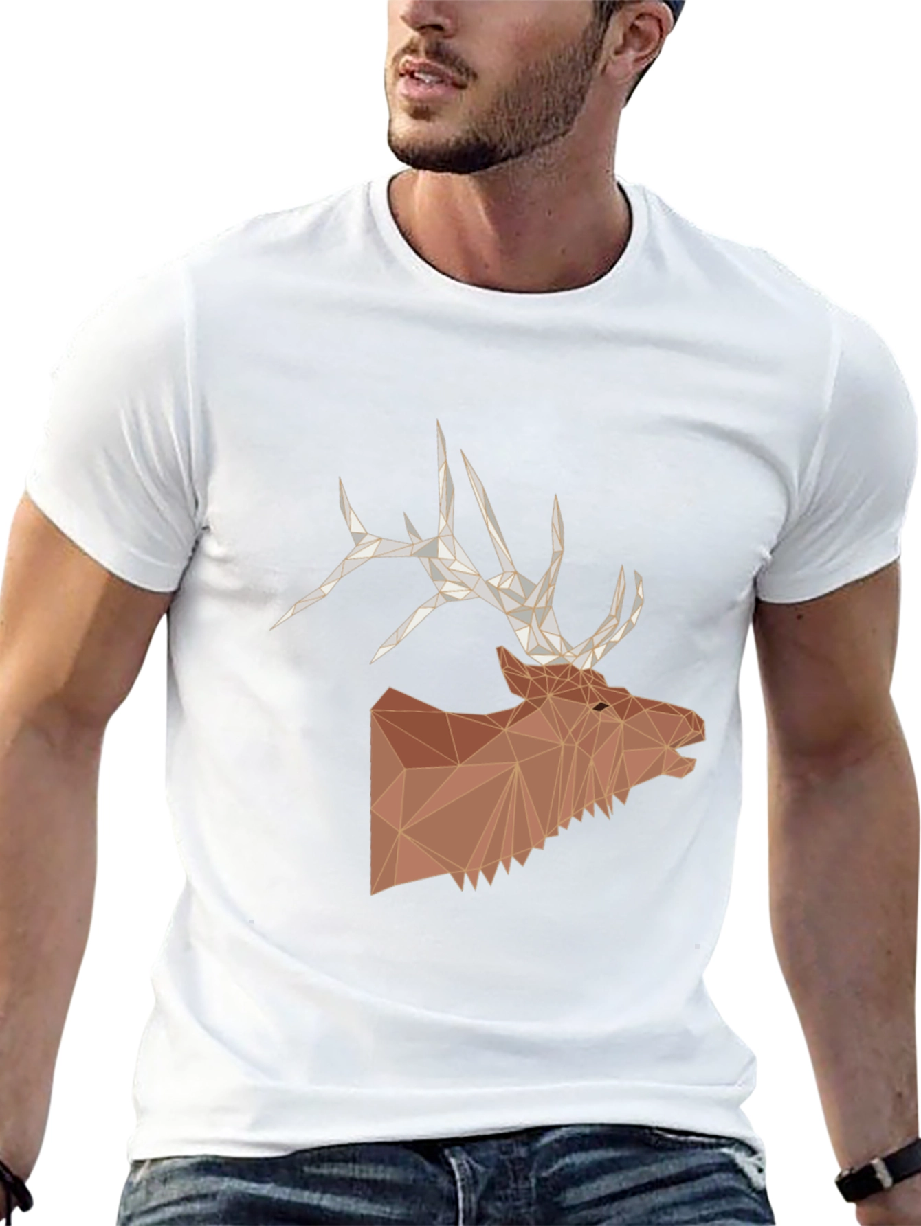 Geometric Elk Head Graphic T-Shirt