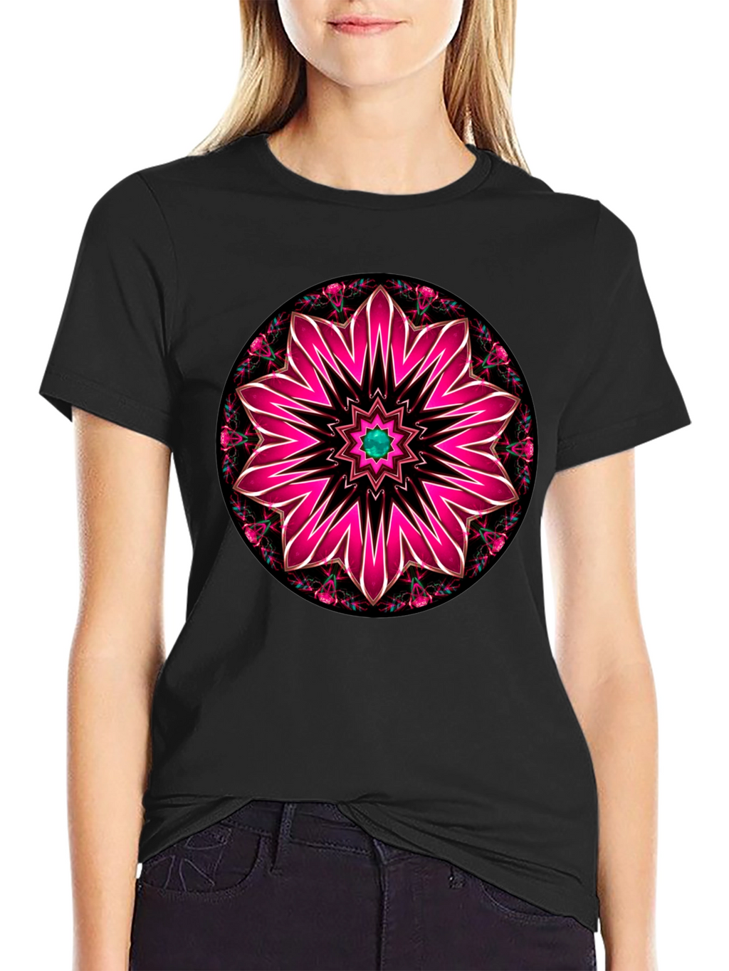 Floral Mandala Graphic Tee - Black