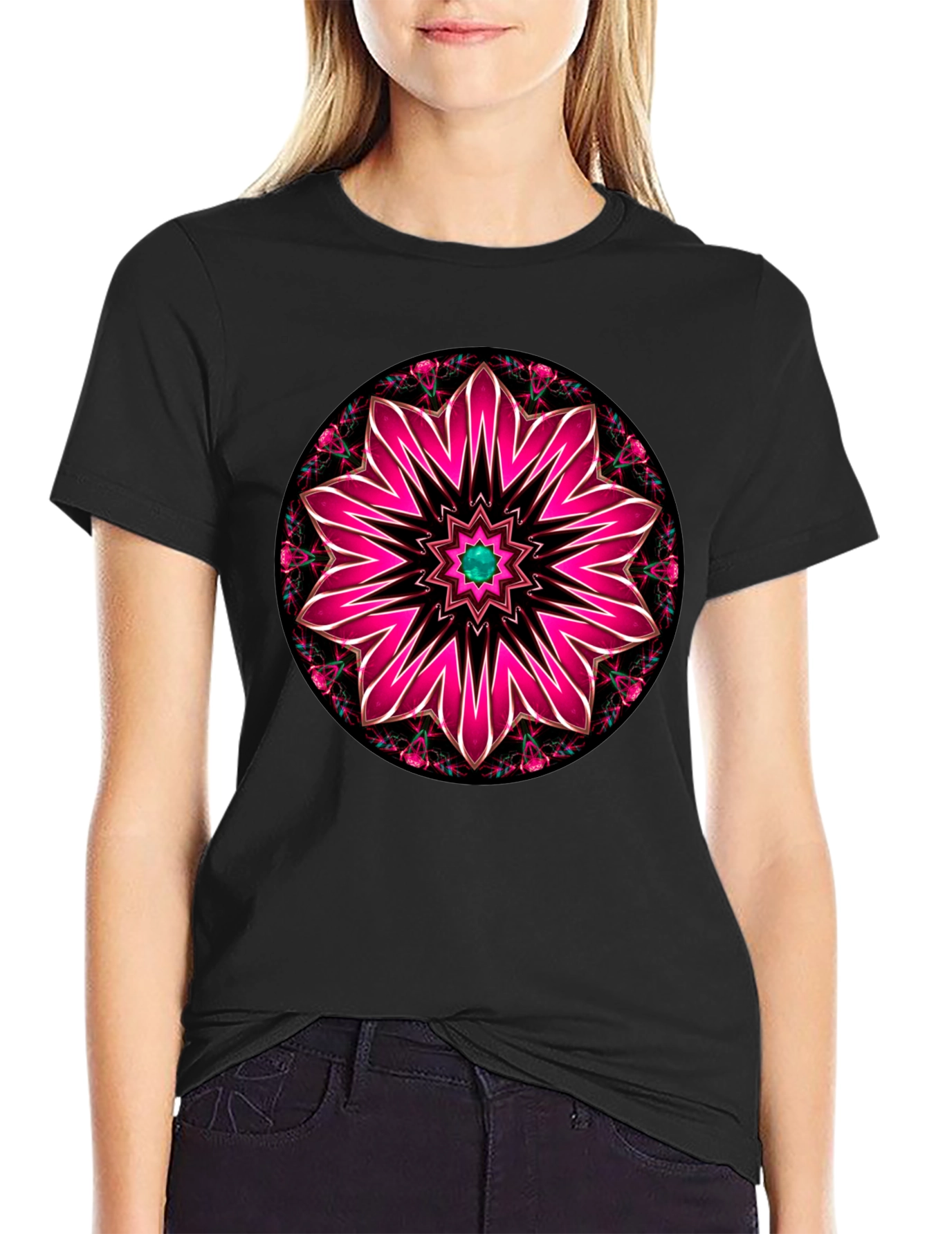 Floral Mandala Graphic Tee - Black