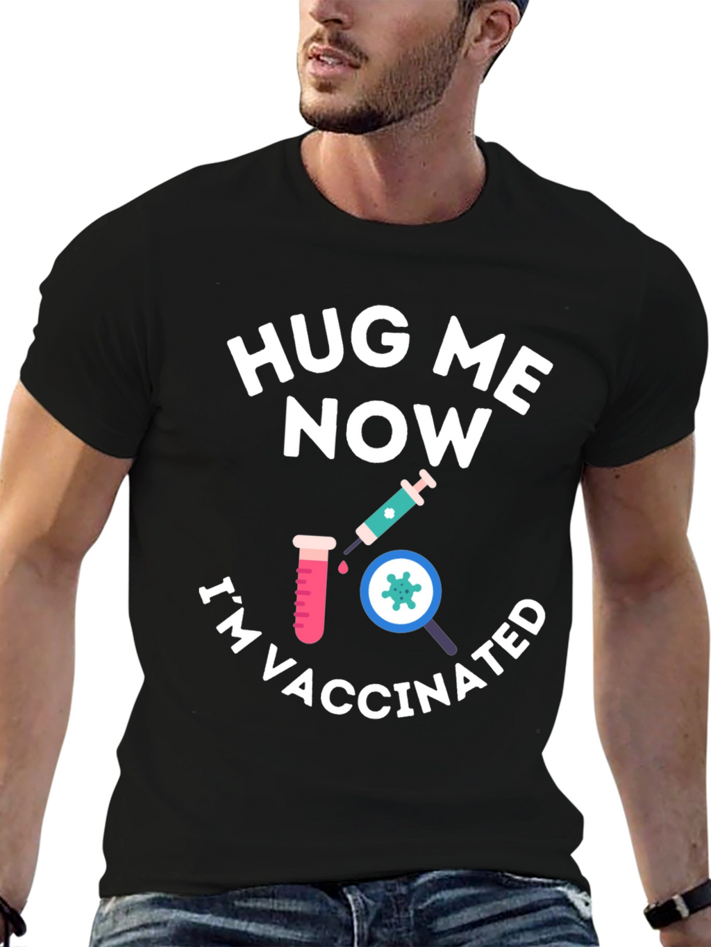 Hug Me Now Im Vaccinated Black T-Shirt