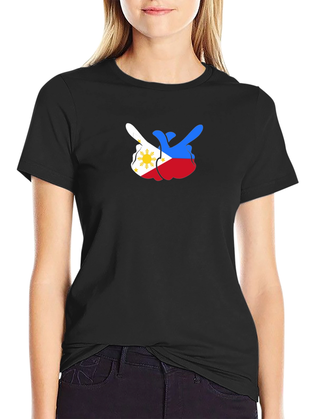 Philippines Flag Middle Finger Black Tee