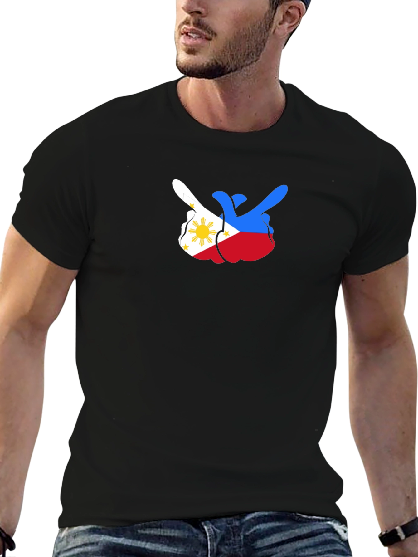 Philippines Flag Middle Finger Black Tee