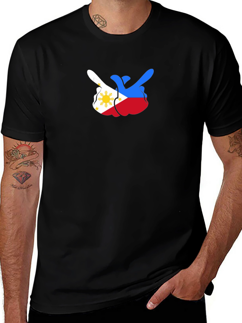Philippines Flag Middle Finger Black Tee