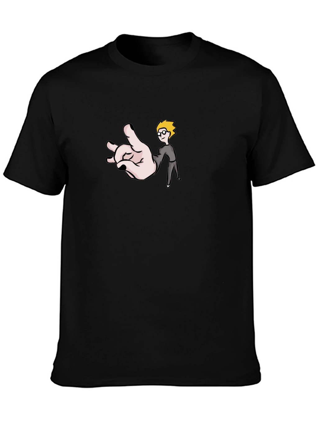 Funny Hand & Guy Graphic T-Shirt - Black