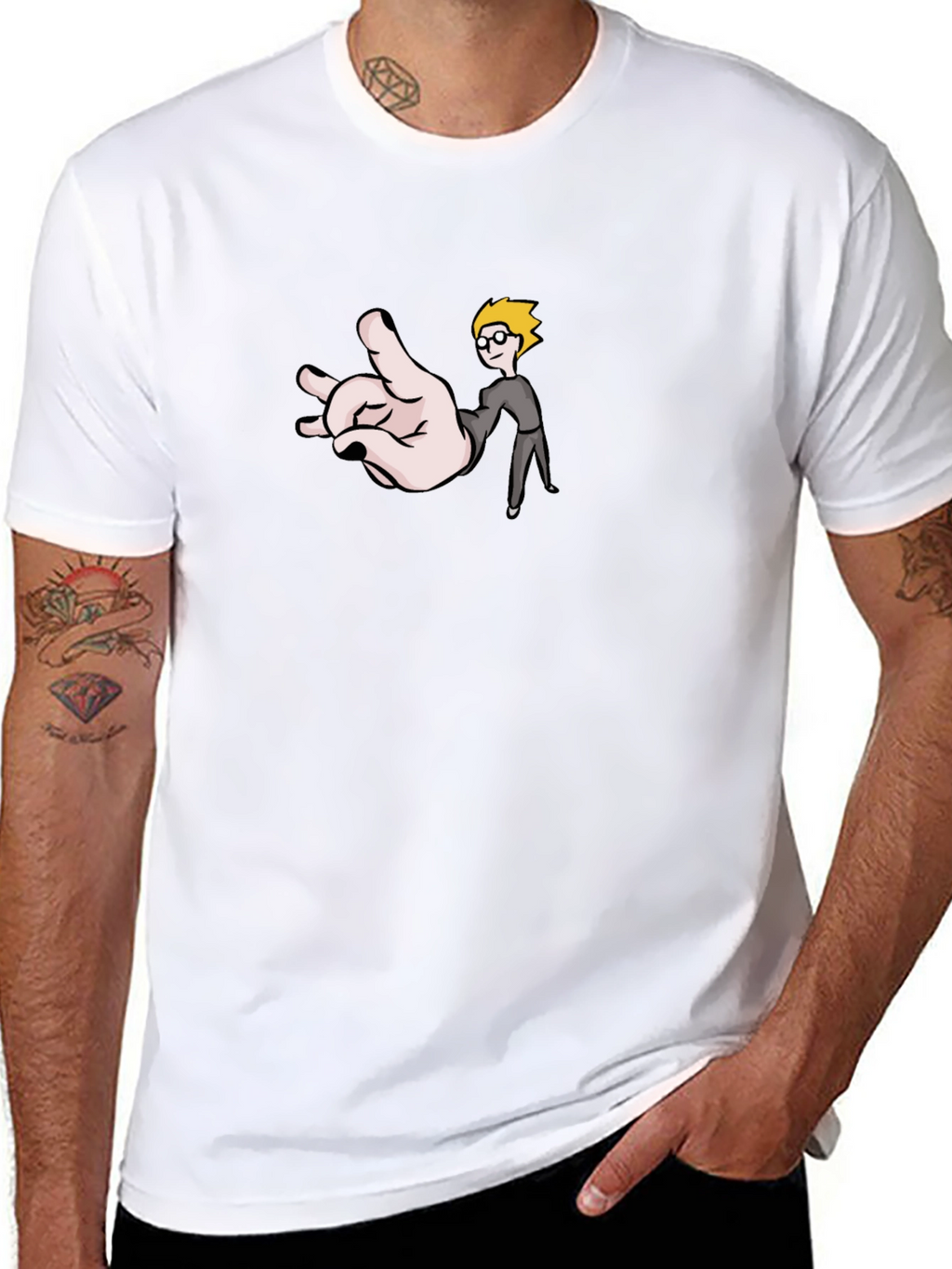 Funny Hand & Guy Graphic T-Shirt - Black