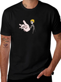 Funny Hand & Guy Graphic T-Shirt - Black