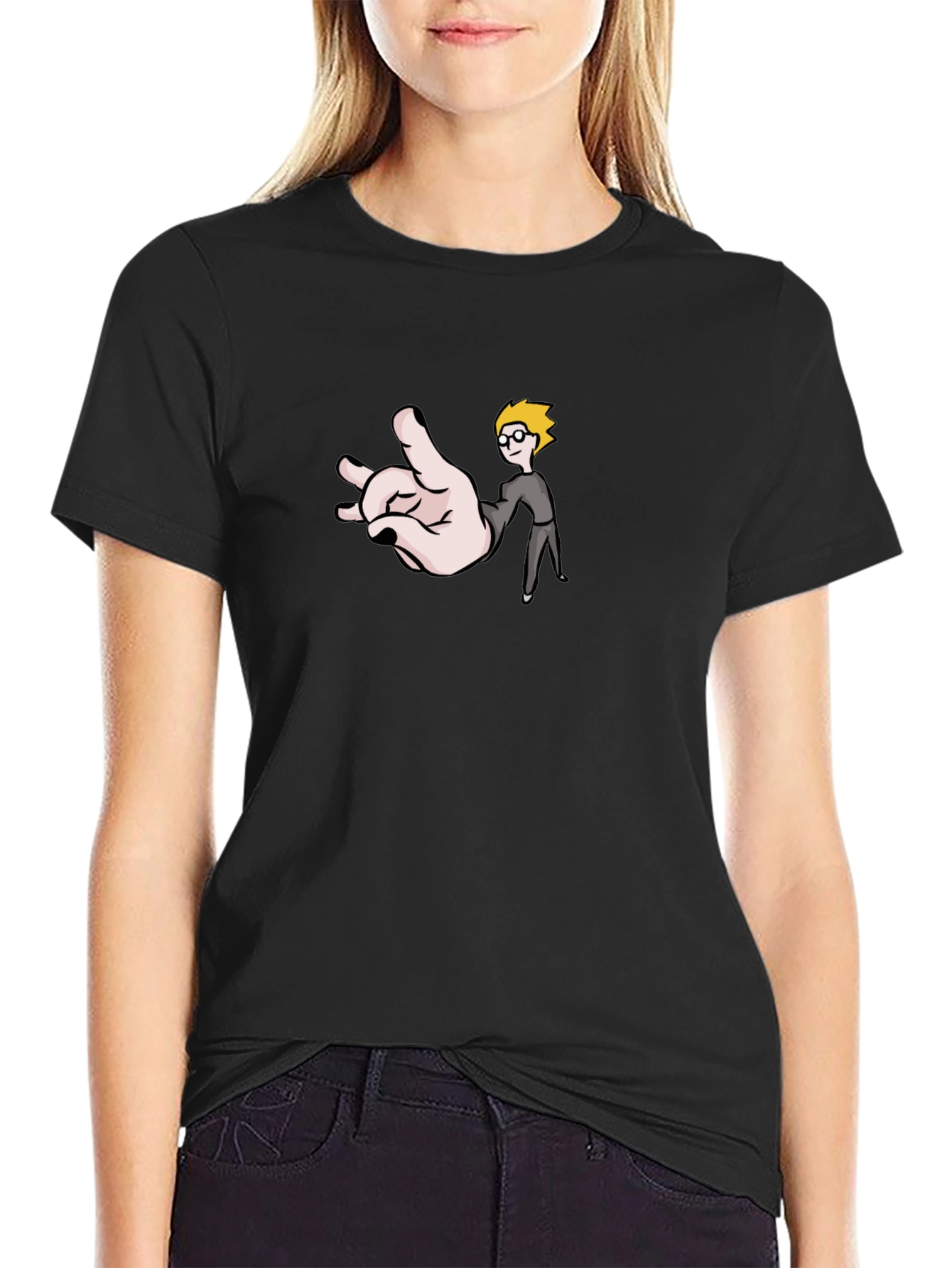 Funny Hand & Guy Graphic T-Shirt - Black