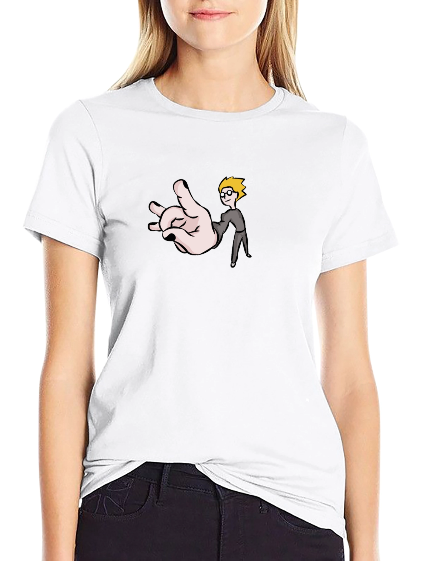 Funny Hand & Guy Graphic T-Shirt - Black