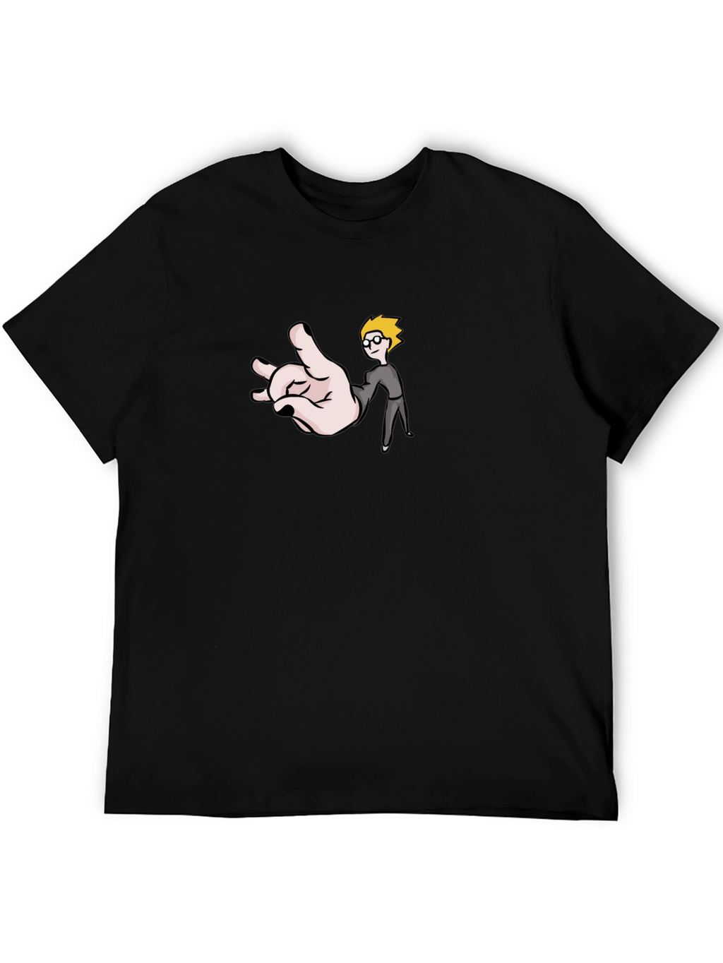 Funny Hand & Guy Graphic T-Shirt - Black
