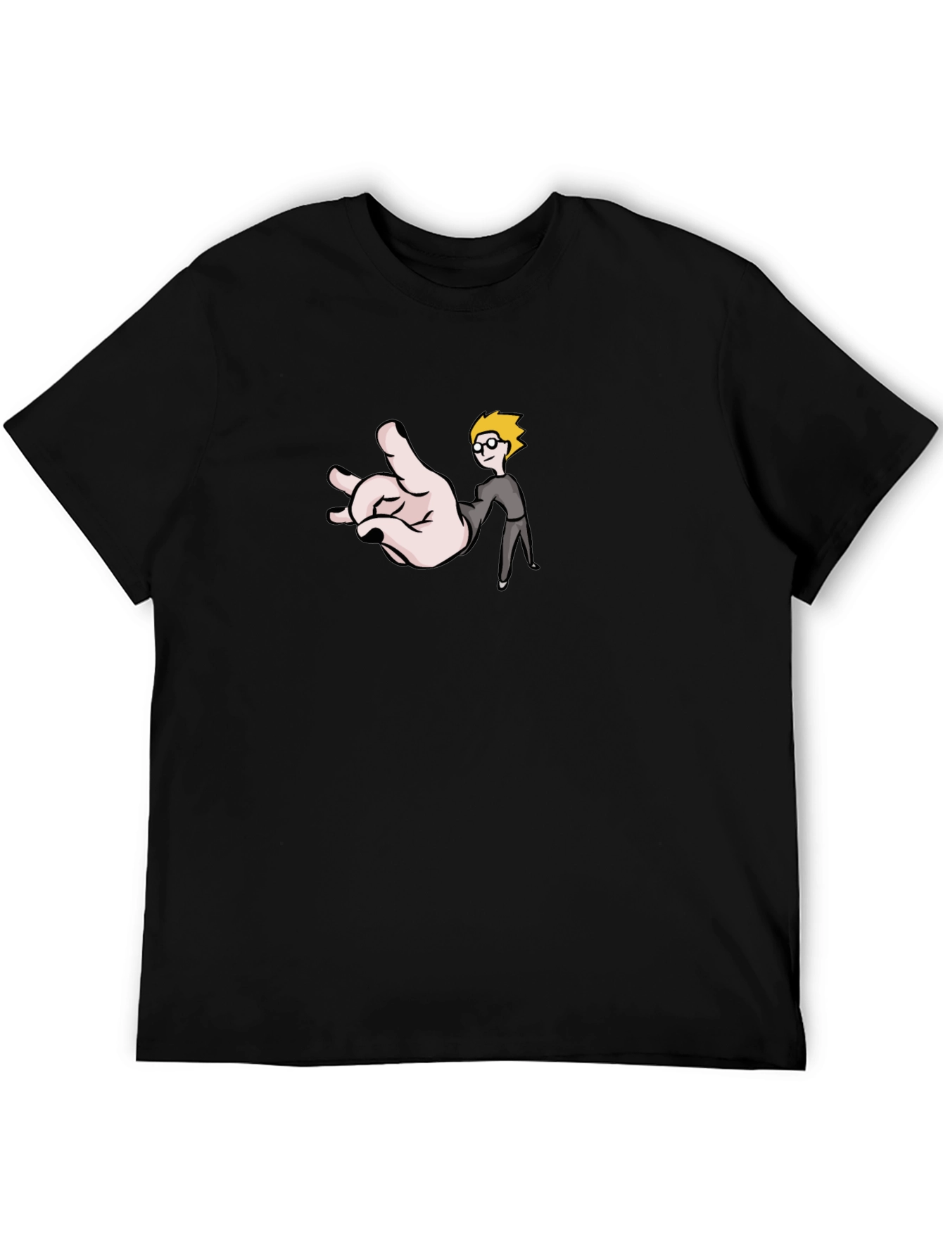 Funny Hand & Guy Graphic T-Shirt - Black