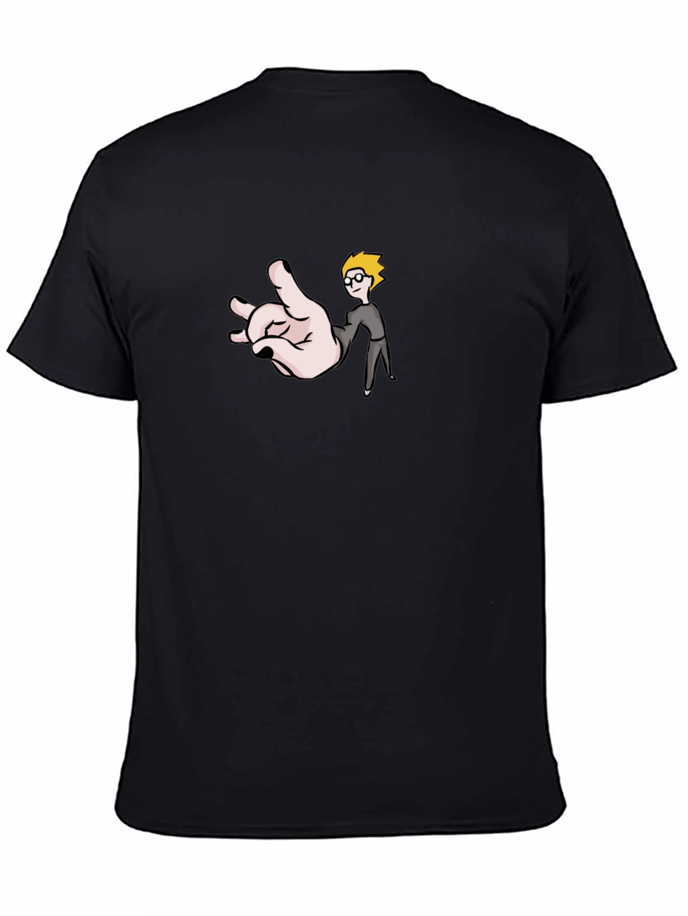 Funny Hand & Guy Graphic T-Shirt - Black