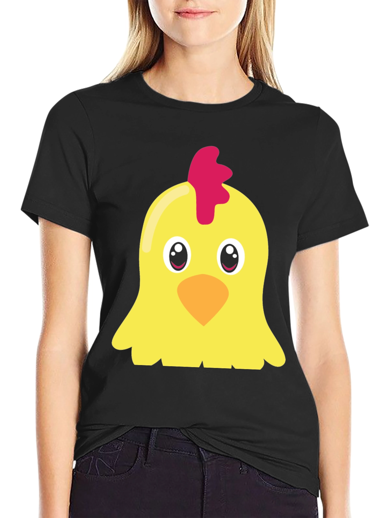 Cute Chicken Graphic T-Shirt - Black Short Sleeve