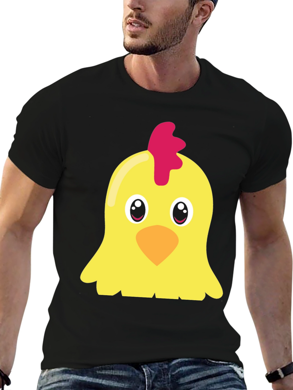 Cute Chicken Graphic T-Shirt - Black Short Sleeve