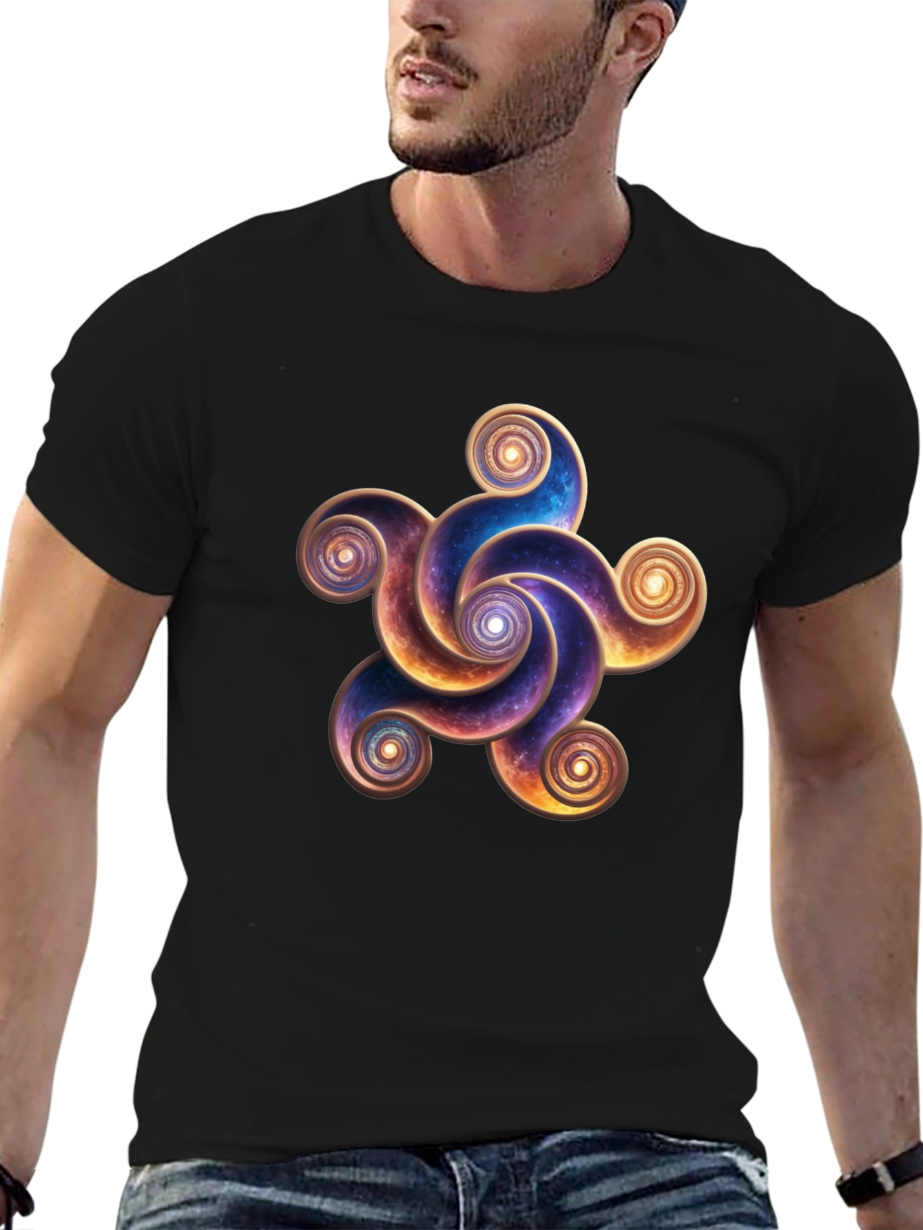 Cosmic Spiral Design Black T-Shirt