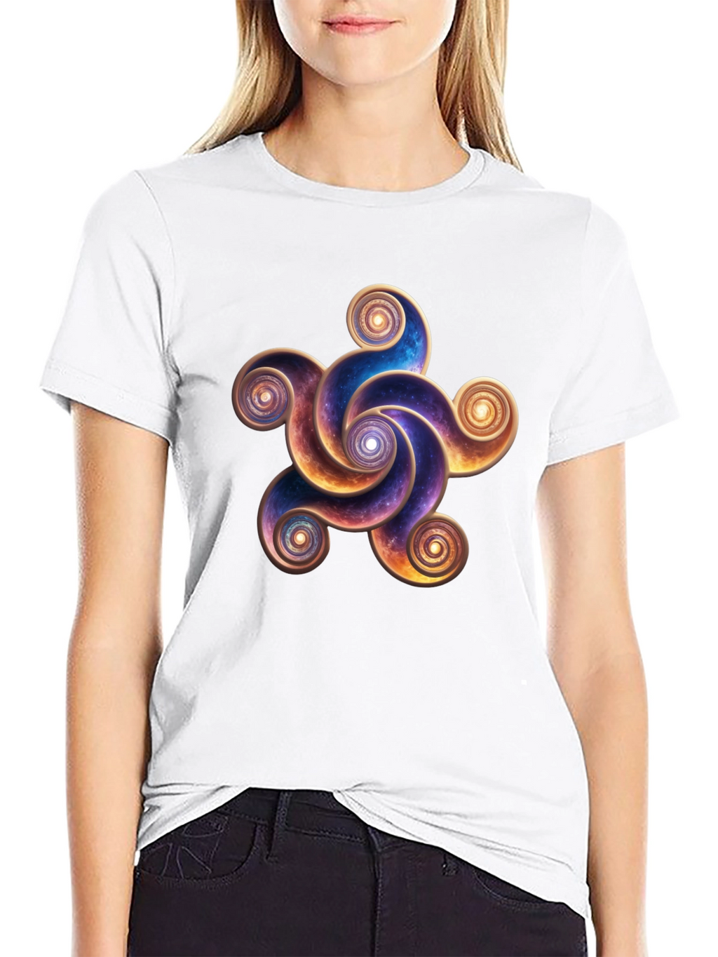 Cosmic Spiral Design Black T-Shirt