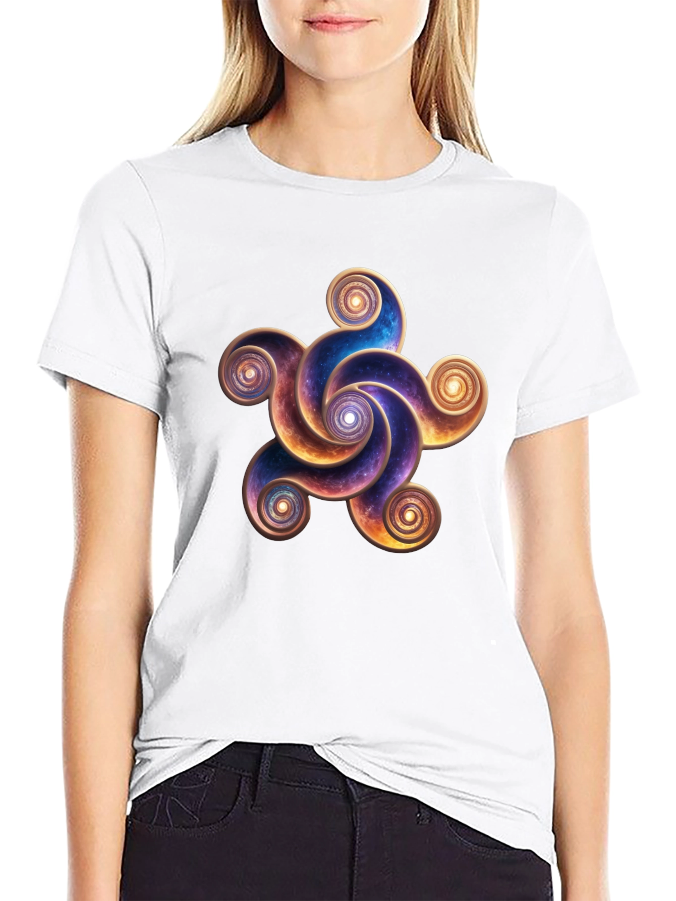 Cosmic Spiral Design Black T-Shirt