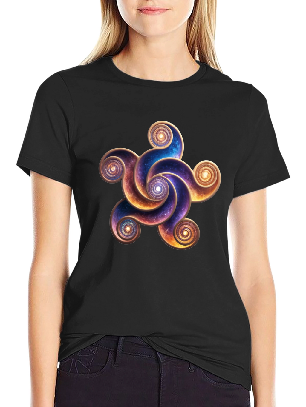 Cosmic Spiral Design Black T-Shirt