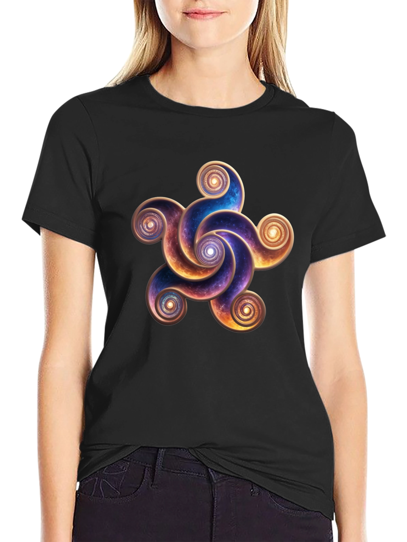 Cosmic Spiral Design Black T-Shirt