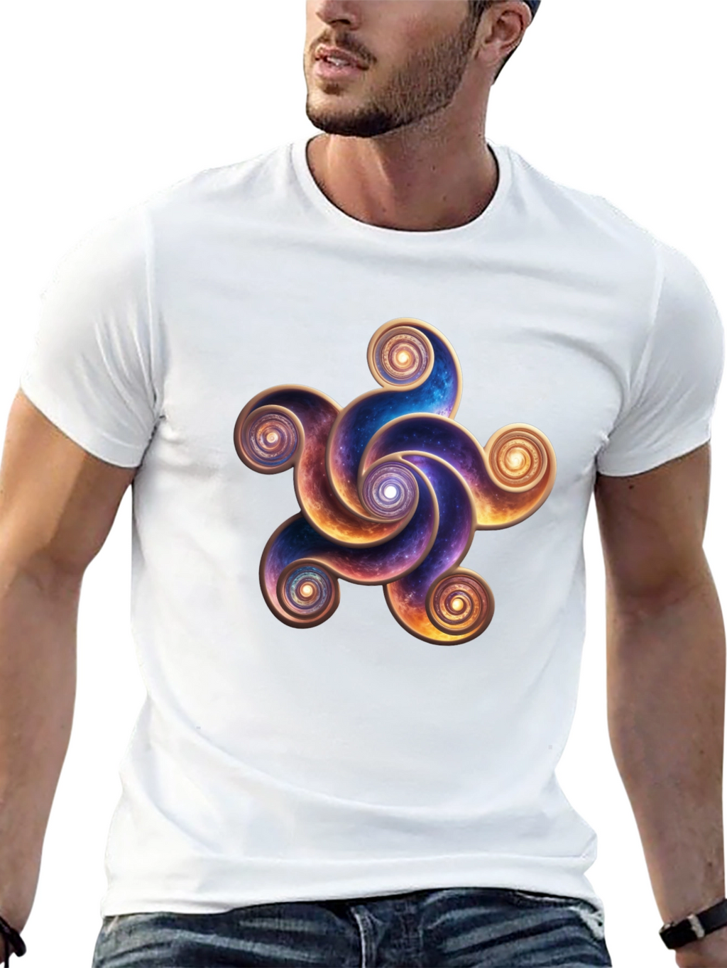 Cosmic Spiral Design Black T-Shirt