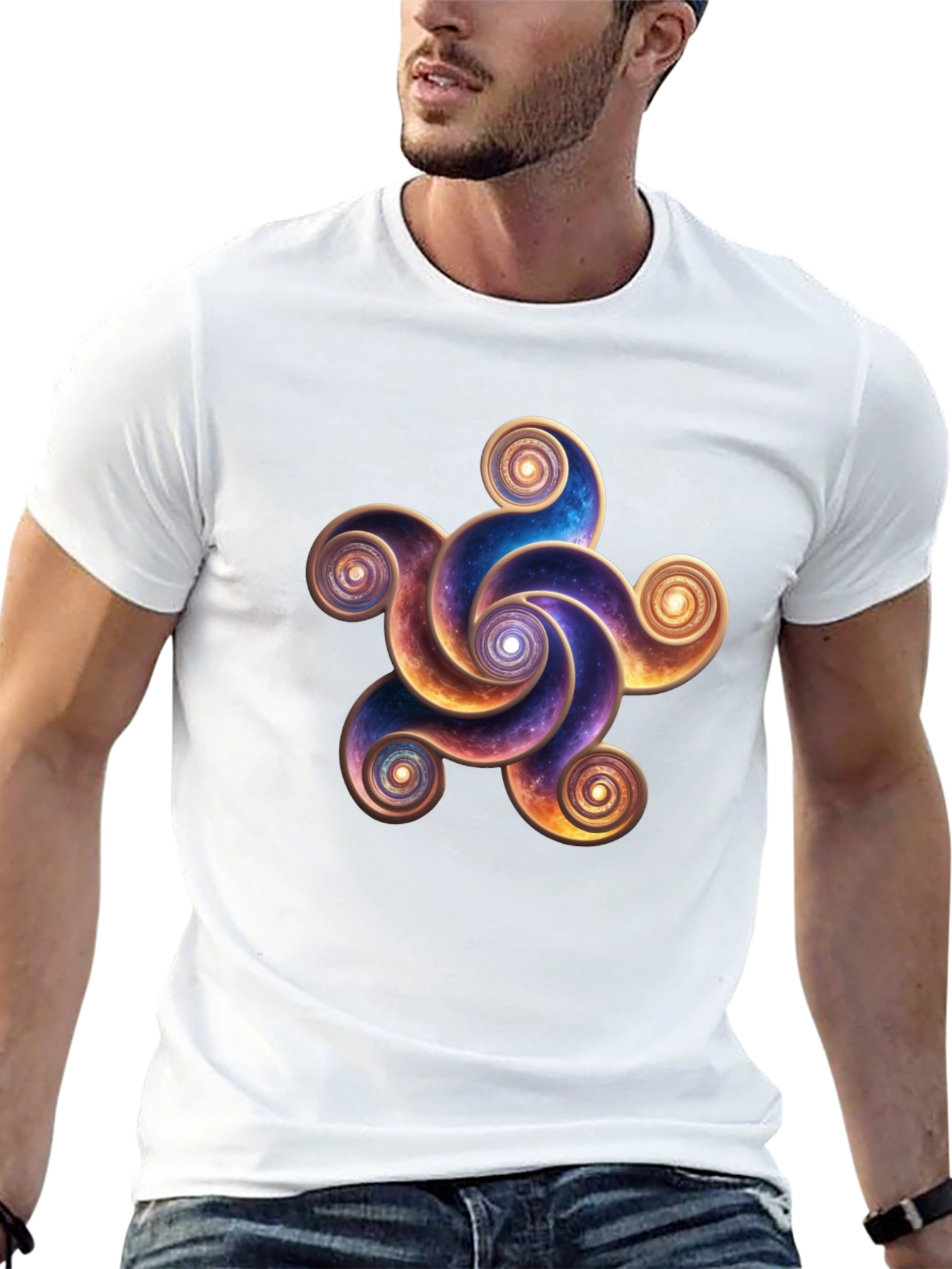 Cosmic Spiral Design Black T-Shirt