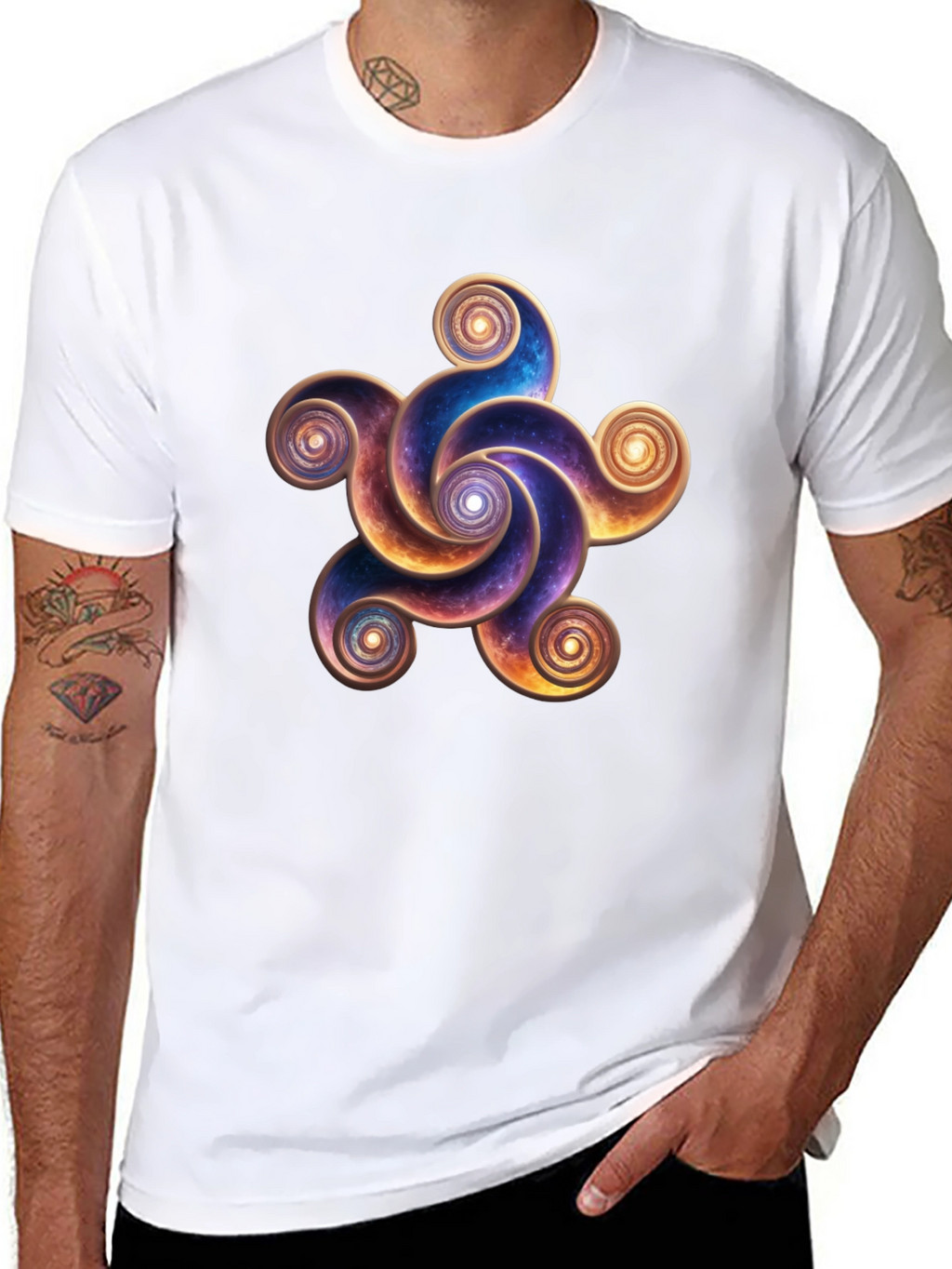 Cosmic Spiral Design Black T-Shirt