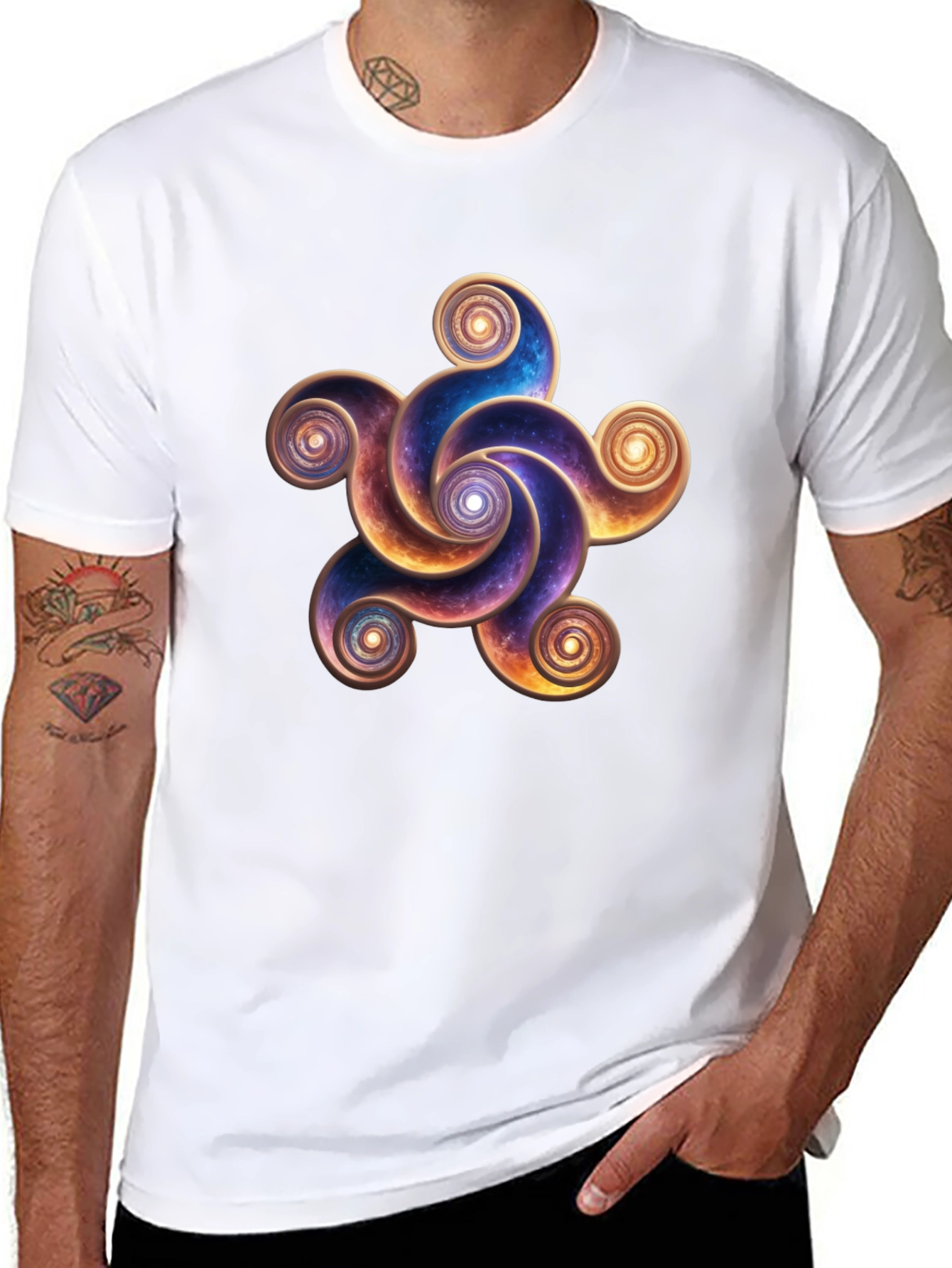 Cosmic Spiral Design Black T-Shirt
