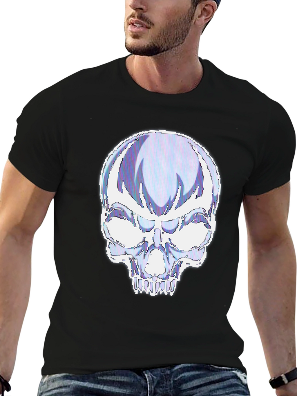 Pixelated Skull Graphic T-Shirt