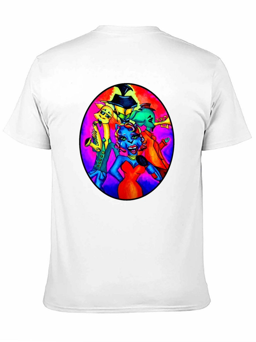 Black T-Shirt with Retro Cartoon Band Print