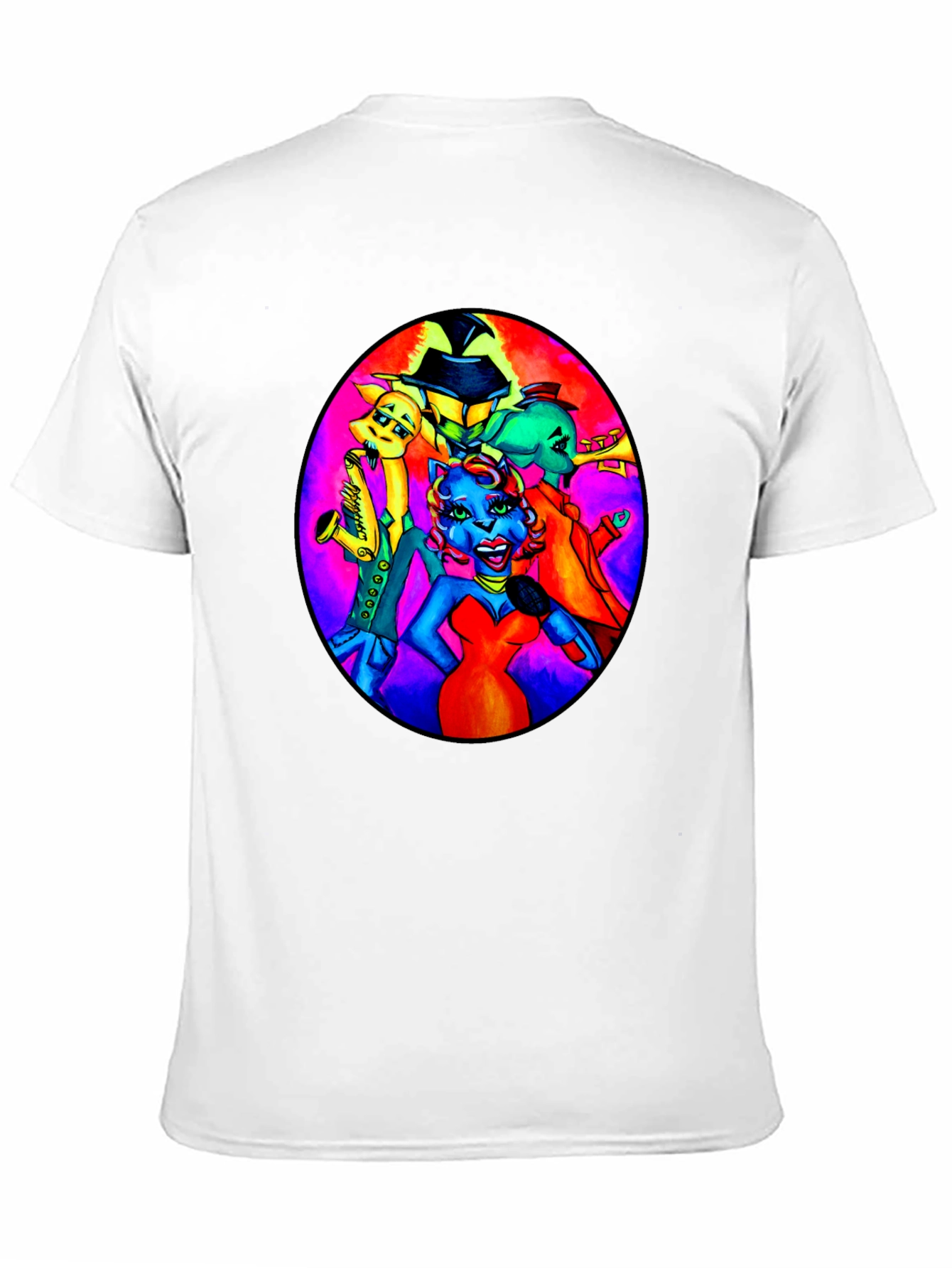 Black T-Shirt with Retro Cartoon Band Print