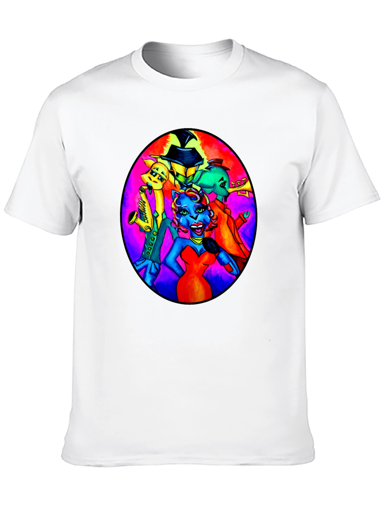 Black T-Shirt with Retro Cartoon Band Print