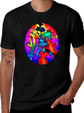 Black T-Shirt with Retro Cartoon Band Print