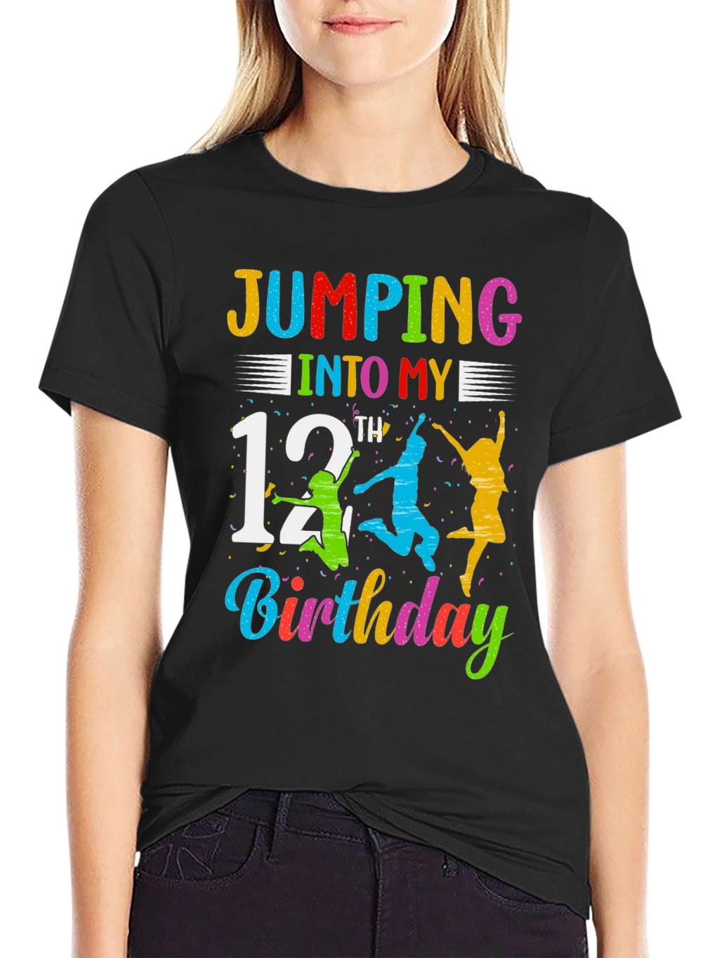 Jumping Into My 12th Birthday Black T-Shirt