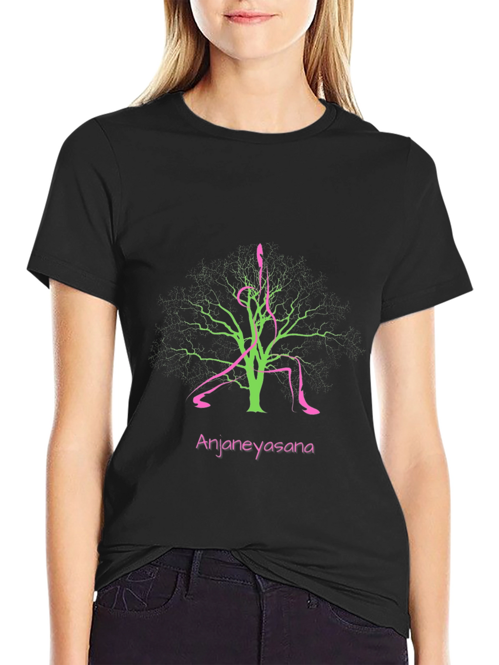 Anjaneyasana Yoga Tree Black T-Shirt