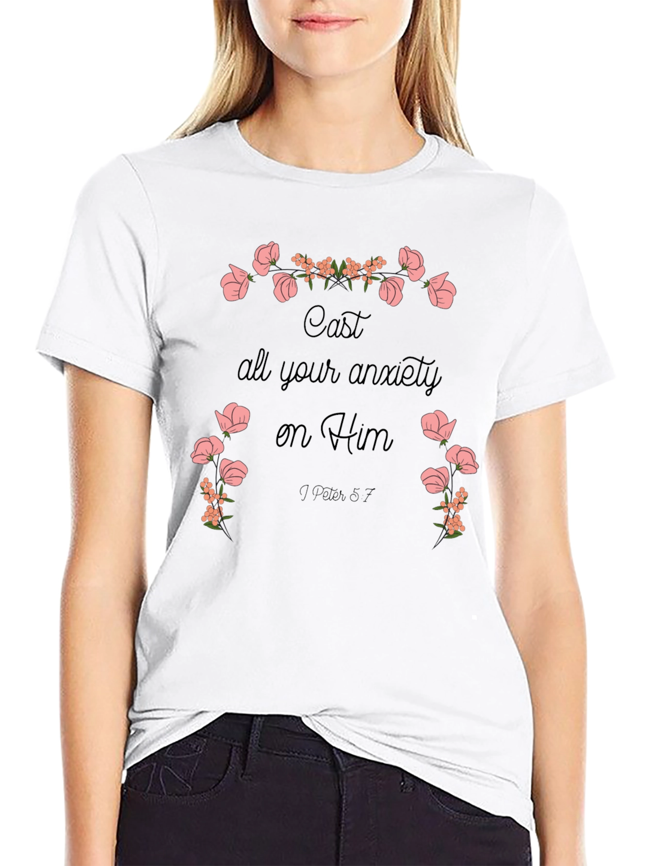 Floral Scripture T-Shirt - Cast Your Anxiety