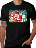 Cartoon Christmas Crew Black T-Shirt