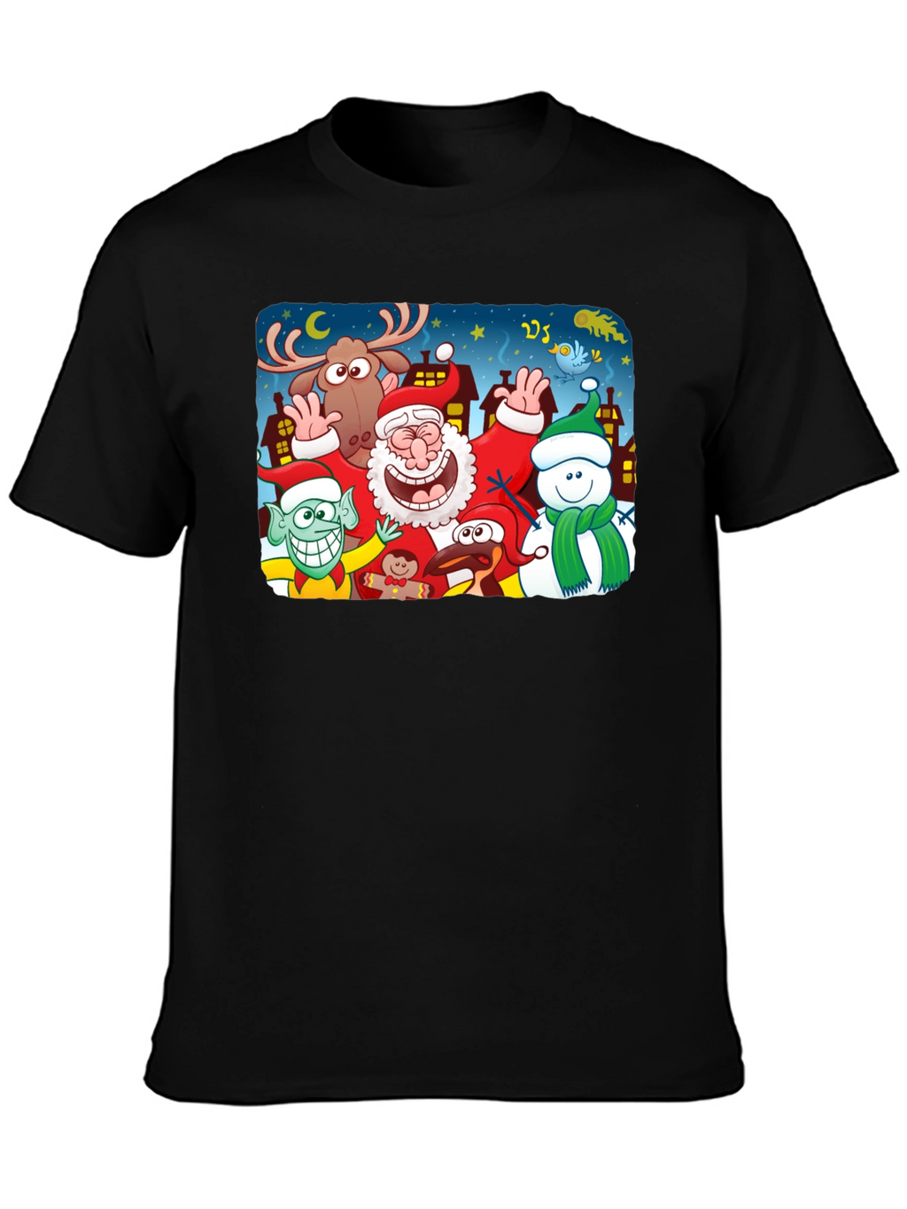 Cartoon Christmas Crew Black T-Shirt
