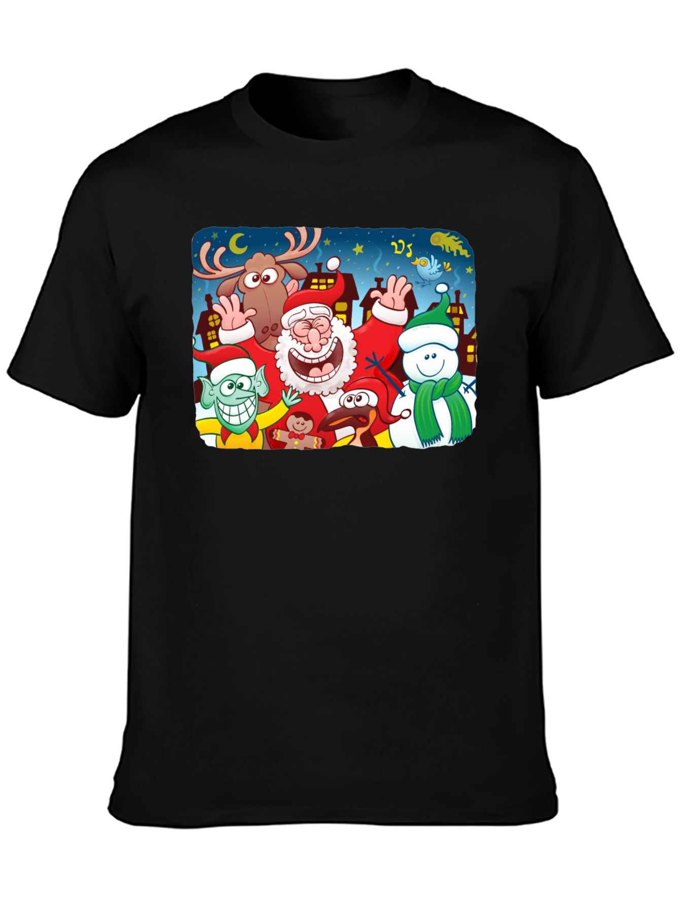 Cartoon Christmas Crew Black T-Shirt