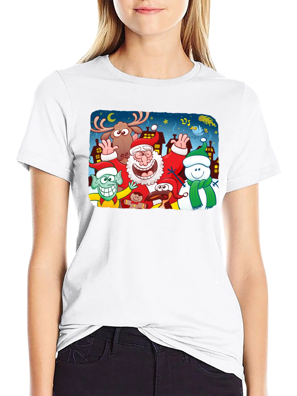 Cartoon Christmas Crew Black T-Shirt