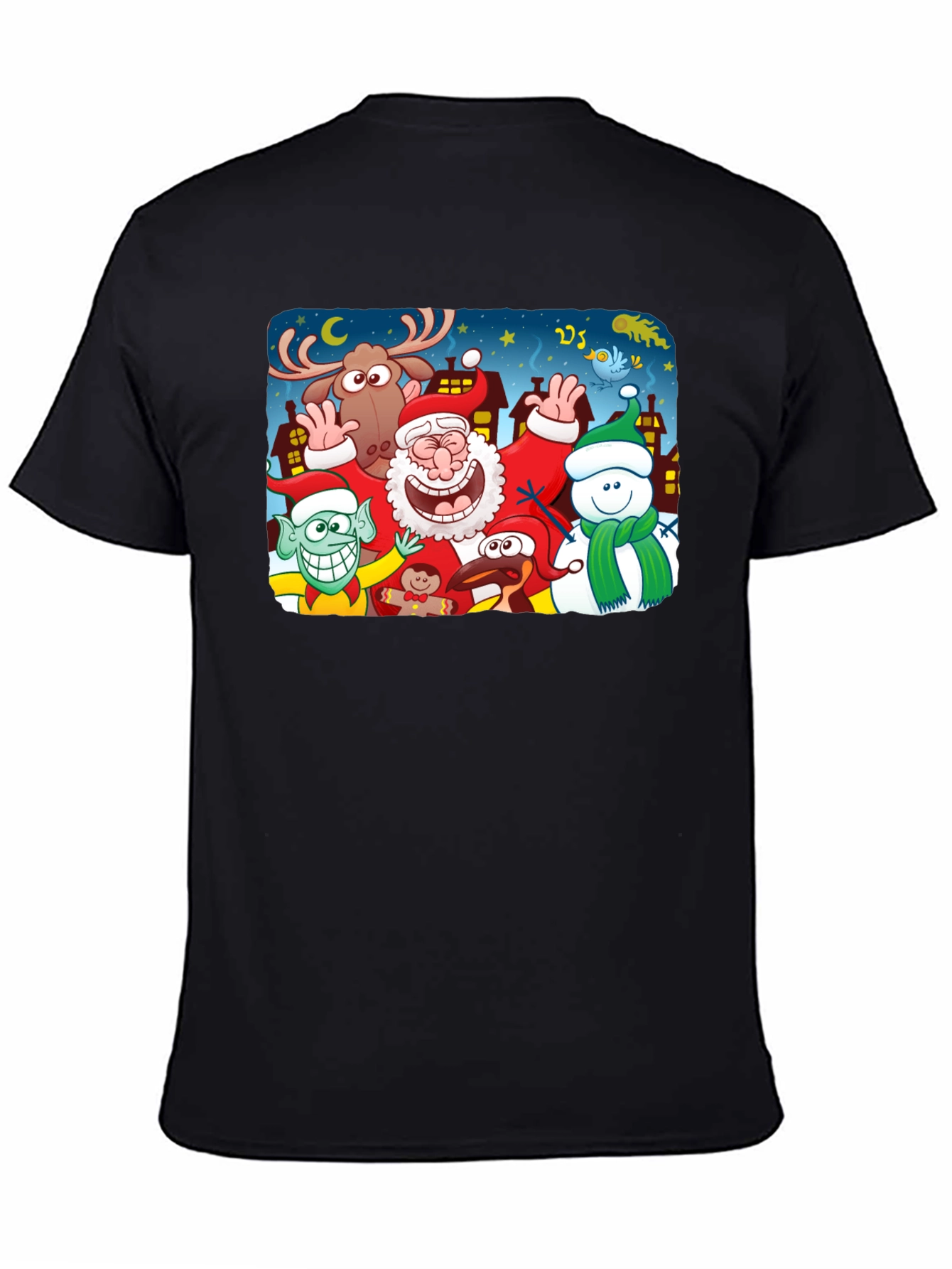 Cartoon Christmas Crew Black T-Shirt