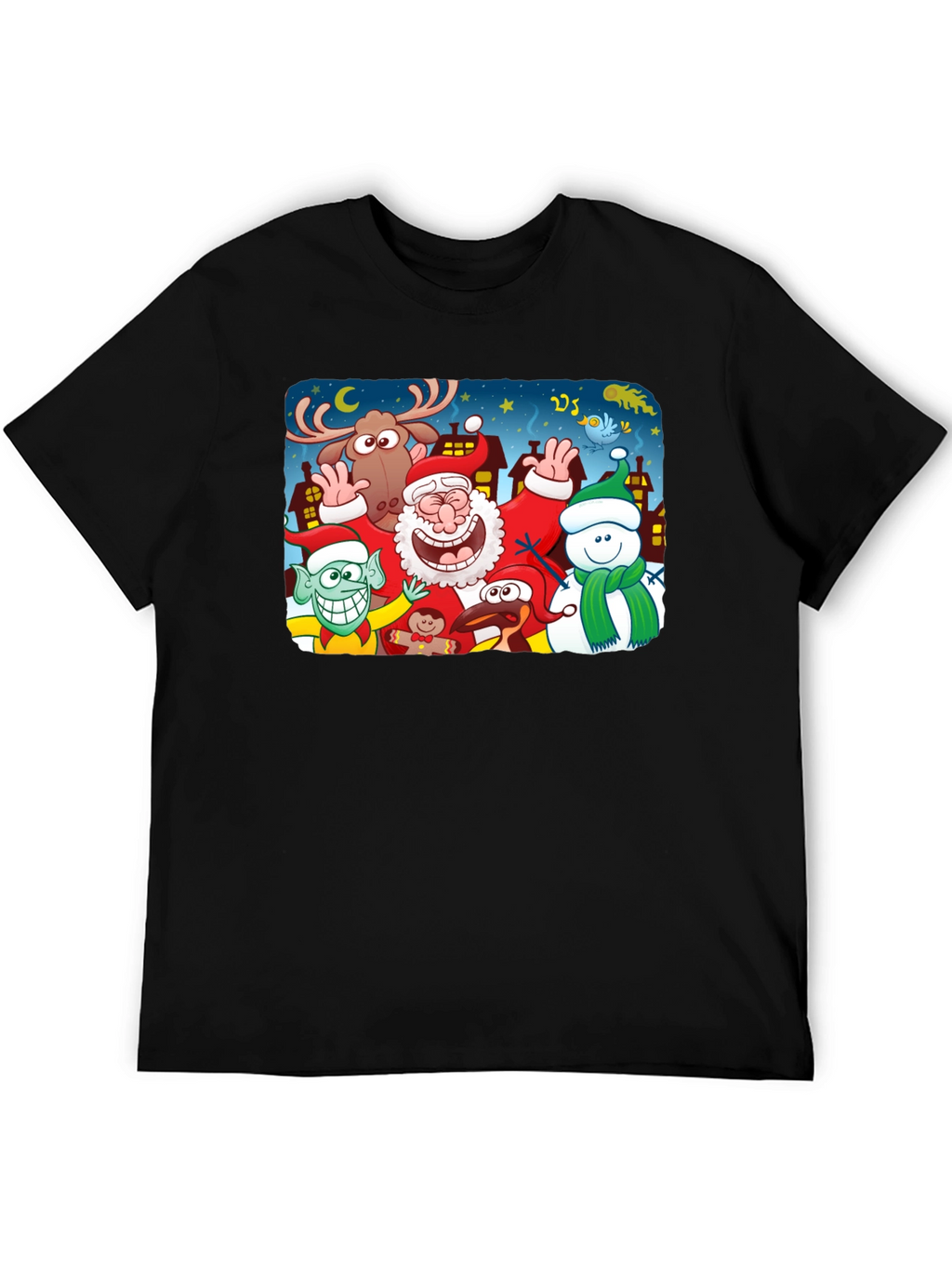Cartoon Christmas Crew Black T-Shirt