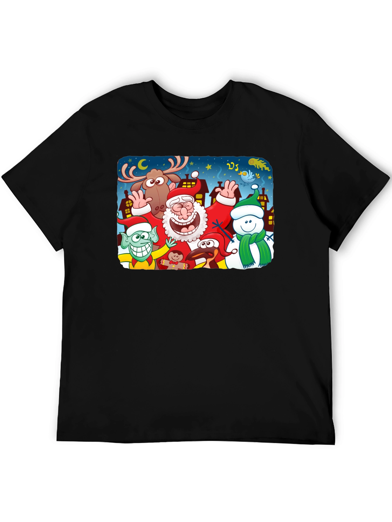 Cartoon Christmas Crew Black T-Shirt