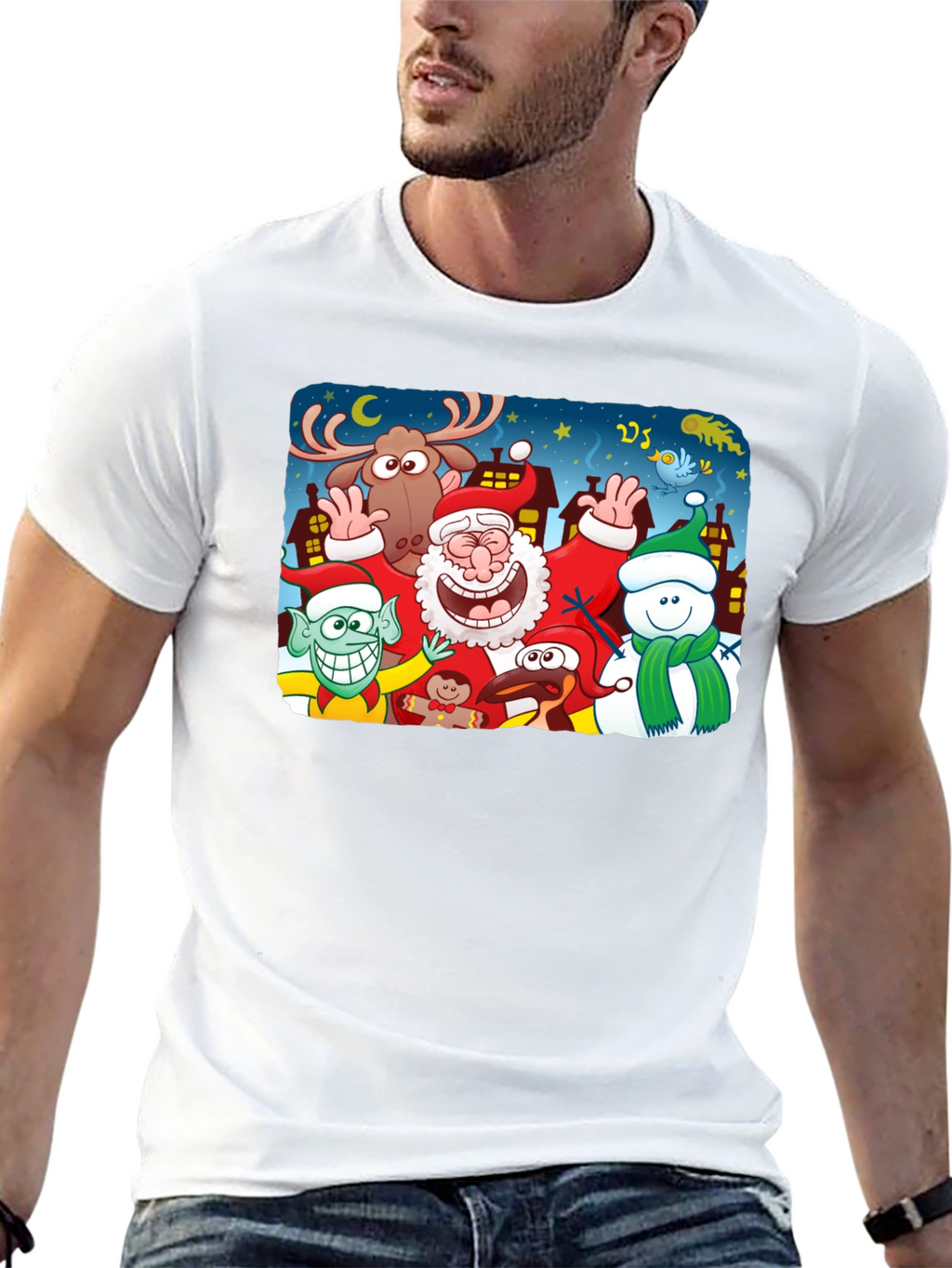 Cartoon Christmas Crew Black T-Shirt