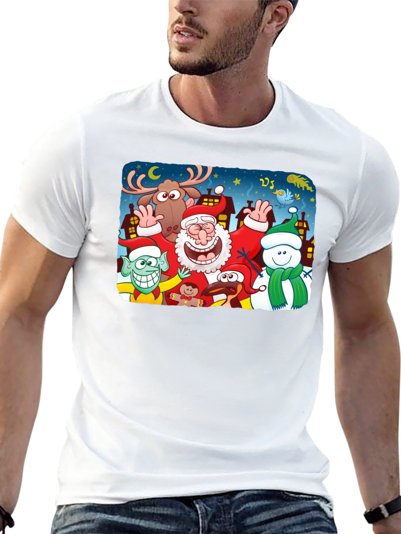 Cartoon Christmas Crew Black T-Shirt