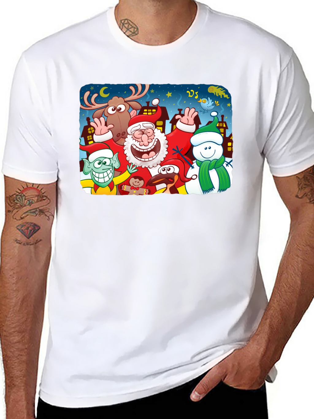 Cartoon Christmas Crew Black T-Shirt