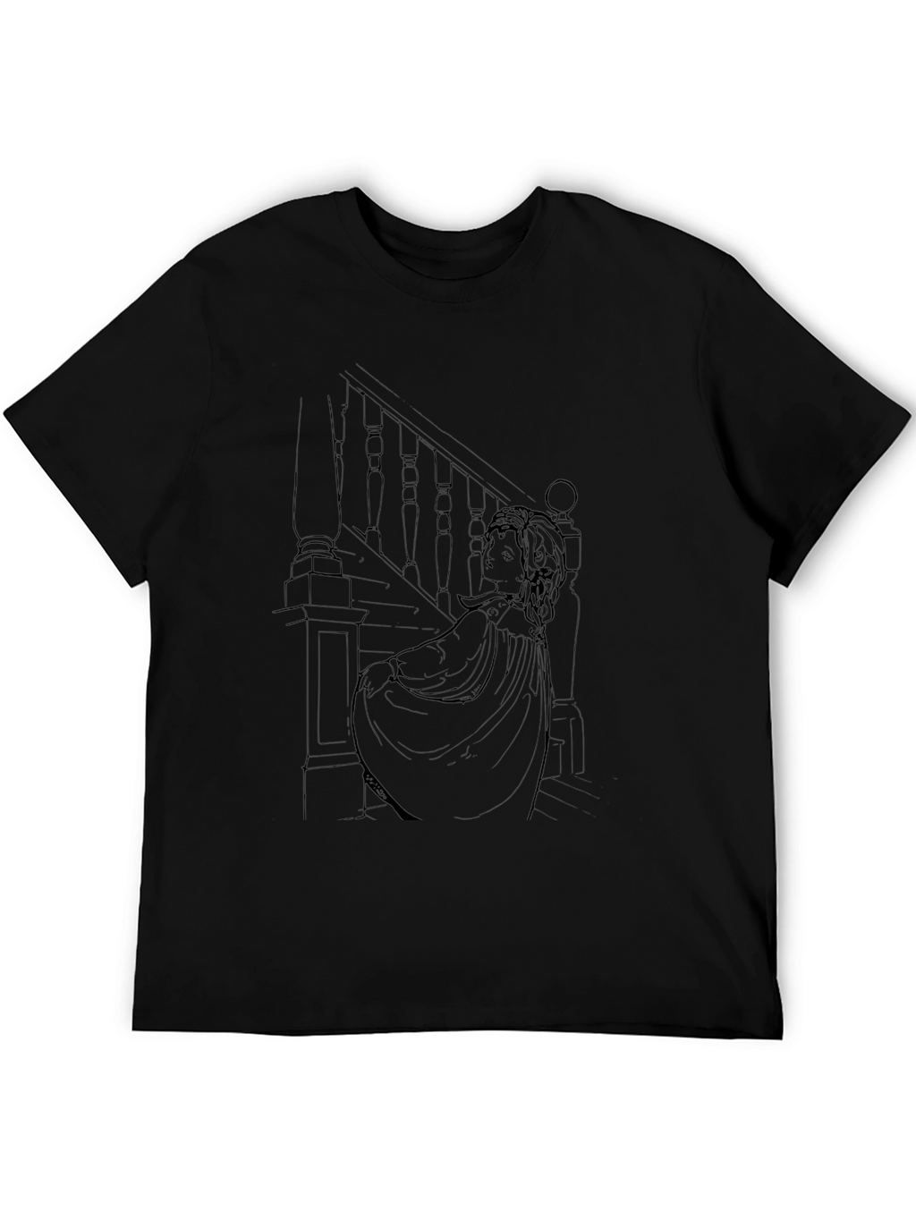 Elegant Woman Staircase Graphic Tee - Black