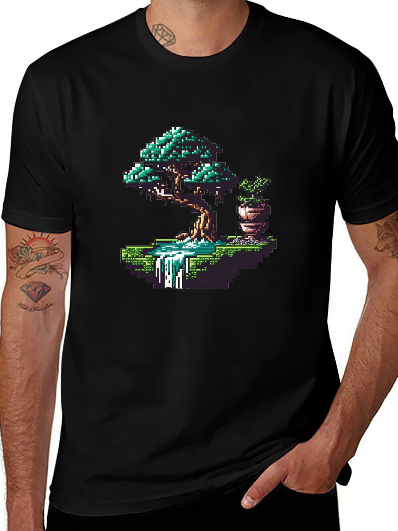 Pixel Art Bonsai Tree Graphic Tee