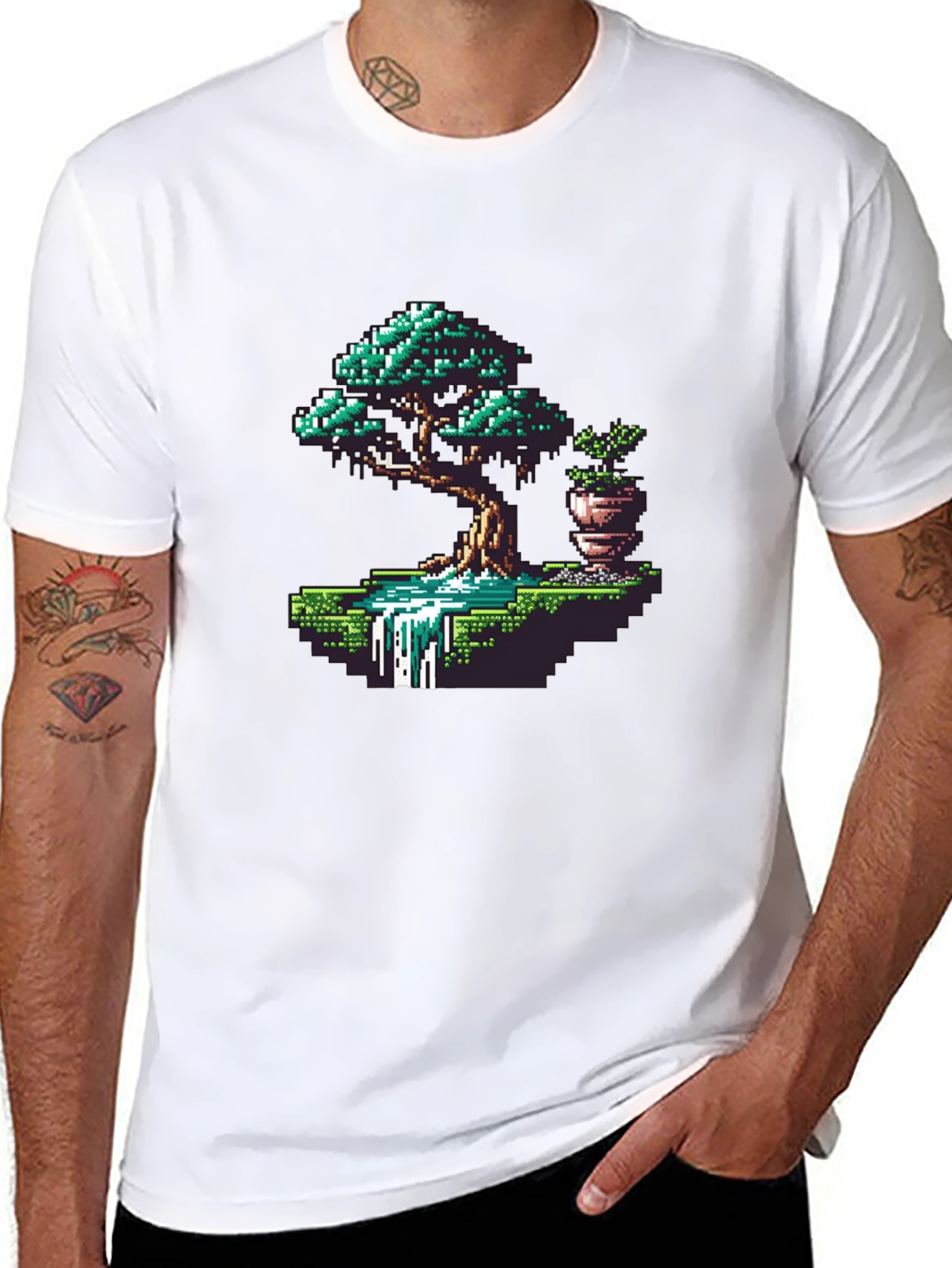 Pixel Art Bonsai Tree Graphic Tee
